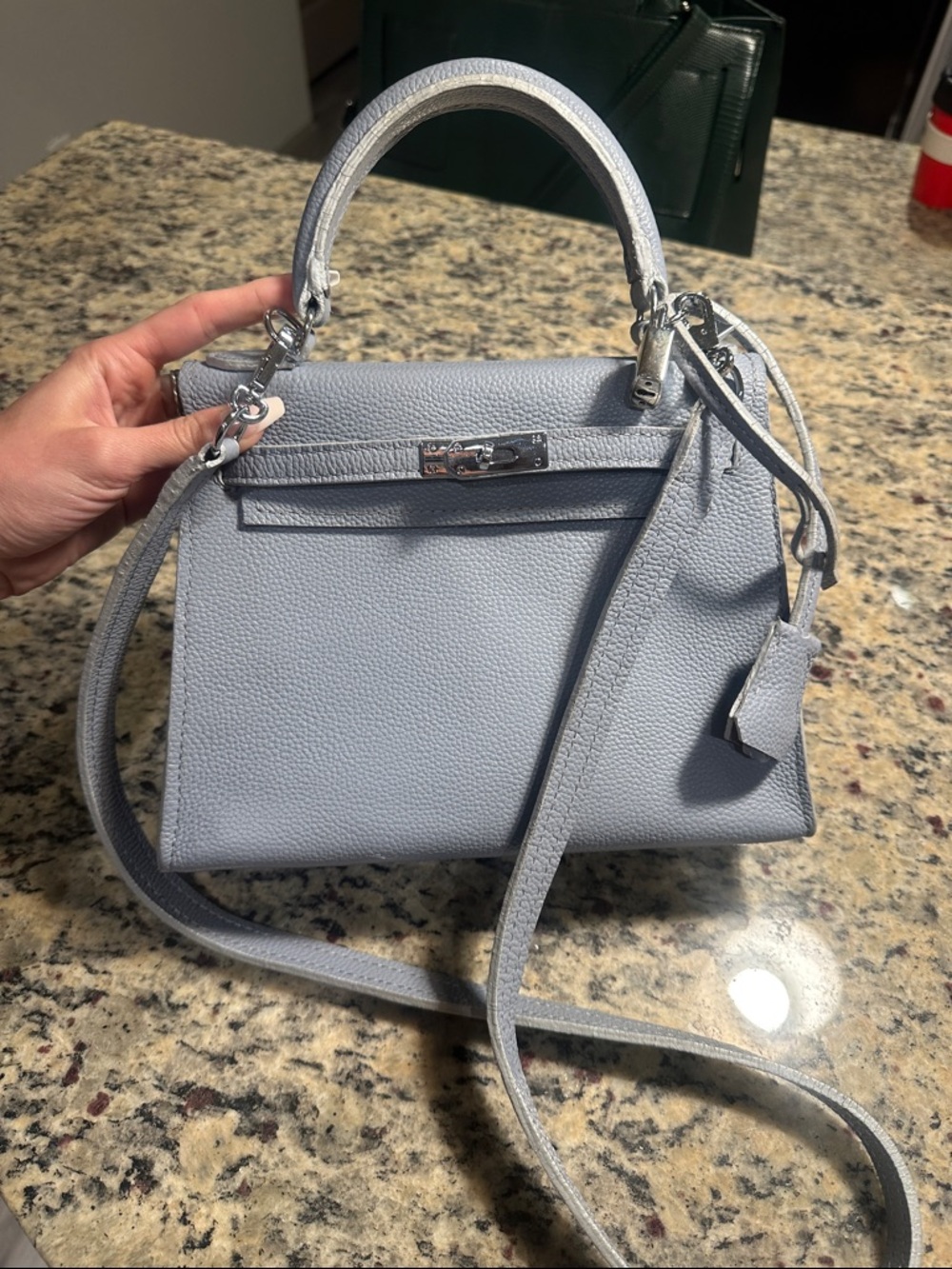 Light Blue Leather Top-Handle Crossbody Bag Handmade Genuine Leather